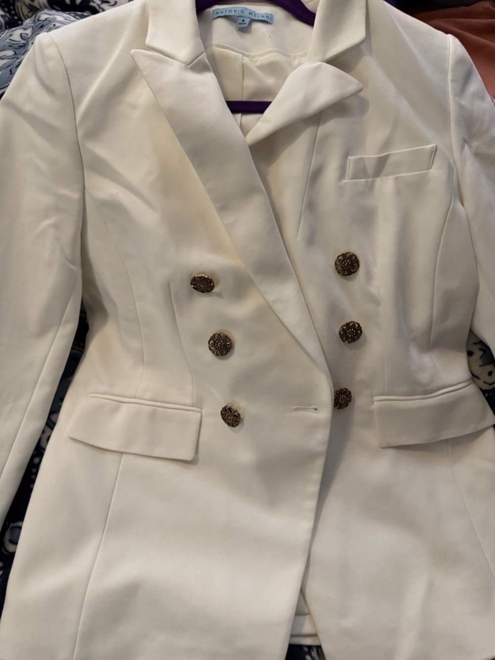 ANTONIO MELANI Cream Double-Breasted Blazer with Decorative Gold Buttons